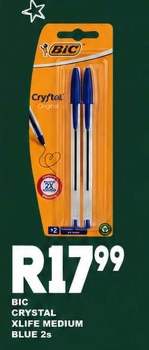 BIC Crystal Xlife Medium Blue 2s