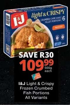 I&J Light & Crispy Frozen Crumbed Fish Portions