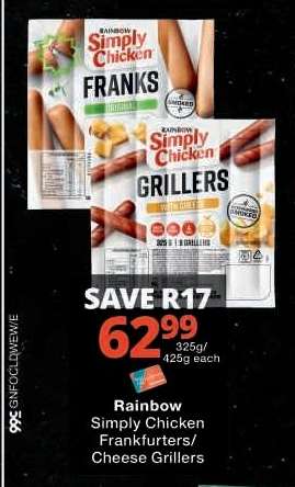 Rainbow Simply Chicken Frankfurters/Cheese Grillers