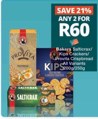 Bakers Salticrax/Kips Crackers/Provita Crispbread