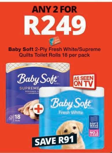 Baby Soft 2-Ply Fresh White/Supreme Quilts Toilet Rolls