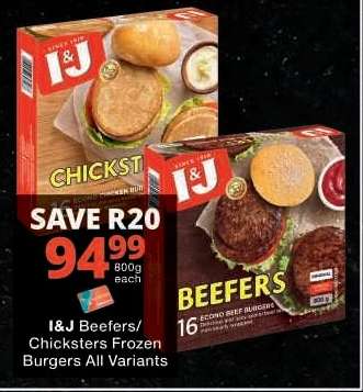 I&J BEEFERS/CHICKSTERS FROZEN BURGERS