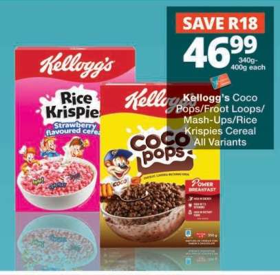 Kellogg’s Coco Pops/Froot Loops/Mash-Ups/Rice Krispies Cereal