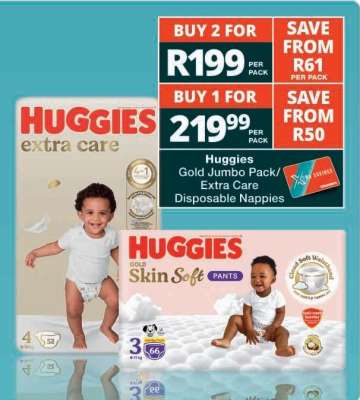 Huggies Gold Jumbo Pack/Extra Care Disposable Nappies