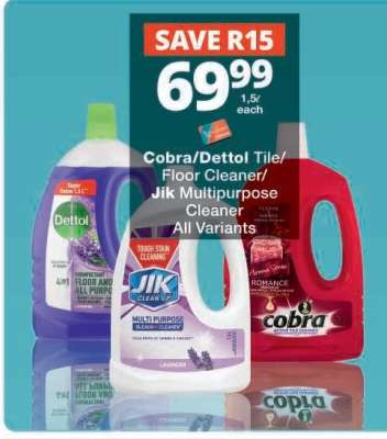 Cobra/Dettol/Tile/Floor Cleaner/Jik Multipurpose Cleaner