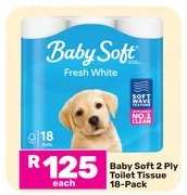 Baby Soft 2 Ply Toilet Tissue 18 Pack