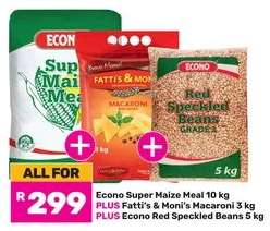 Econo Super Maize Meal 10 kg + Fatti's & Moni's Macaroni 3 kg + Econo Red Speckled Beans 5 kg