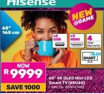 Hisense 65" 4K QLED Mini LED Smart TV (65U6S)