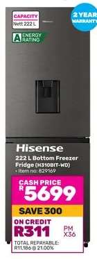 Hisense 222L Bottom Freezer Fridge (H310BIT-WD)