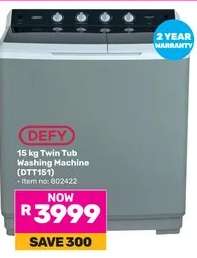 DEFY 15 kg Twin Tub Washing Machine (DTT151)