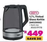 DEFY 1.7 L Tinted Glass Kettle