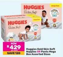 Huggies Gold Skin Soft Nappies OR Pants Mega Box Assorted Sizes