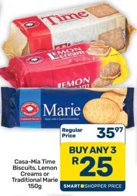 Casa-Mia Time Biscuits, Lemon Creams or Traditional Marie 150g