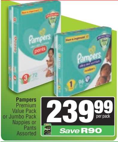 Pampers Premium Value Pack or Jumbo Pack Nappies or Pants Assorted
