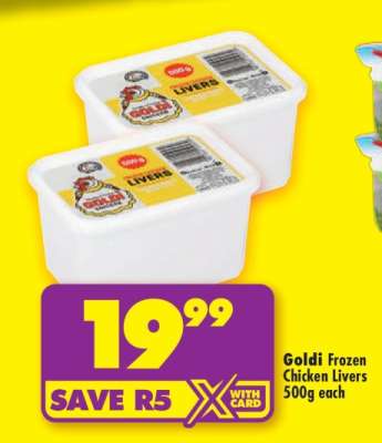 GOLDI FROZEN CHICKEN LIVERS 500g each