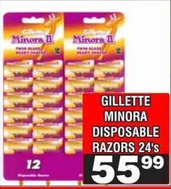 GILLETTE MINORA DISPOSABLE RAZORS 24's
