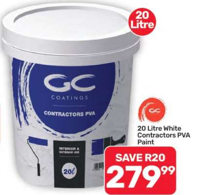 20 Litre White Contractors PVA Paint