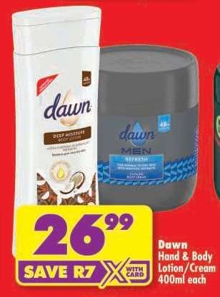 Dawn Hand & Body Lotion/Cream 400ml each
