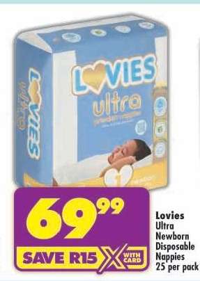 LOVIES ULTRA NEWBORN DISPOSABLE NAPPIES 25 per pack