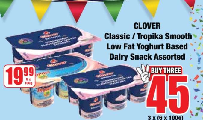 CLOVER Classic / Tropika Smooth Low Fat Yoghurt Based Dairy Snack Assorted