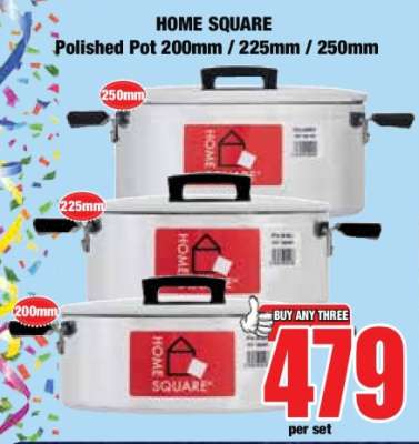 HOME SQUARE Polished Pot 200mm / 225mm / 250mm
