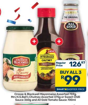 Crosse & Blackwell Mayonnaise, Mrs H.S.Ball's Chutney, All Gold Tomato Sauce