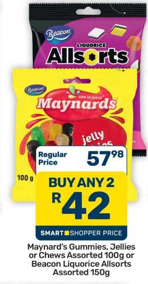 Maynard’s Gummies, Jellies or Chews Assorted 100g or Beacon Liquorice Allsorts Assorted 150g