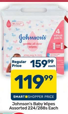 Johnson's Baby Wipes Assorted 224/288s Each