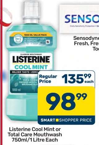 Listerine Cool Mint or Total Care Mouthwash 750ml/1 Litre Each