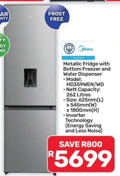 Metallic Fridge with Bottom Freezer and Water Dispenser
