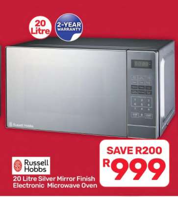 Russell Hobbs 20 Litre Silver Mirror Finish Electronic Microwave Oven
