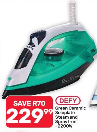DEFY Green Ceramic Soleplate Steam and Spray Iron