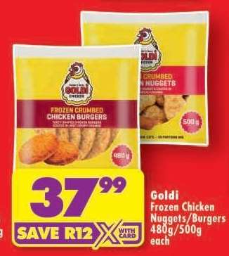Goldi Frozen Chicken Nuggets/Burgers 480g/500g each