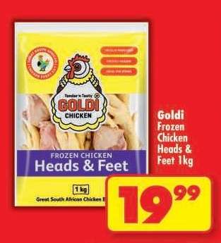 GOLDI FROZEN CHICKEN HEADS & FEET 1kg