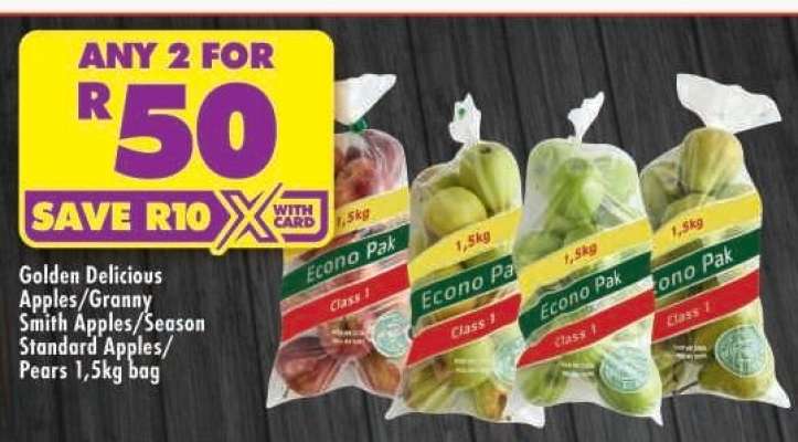 Golden Delicious Apples/Granny Smith Apples/Season Standard Apples/Pears 1,5kg bag