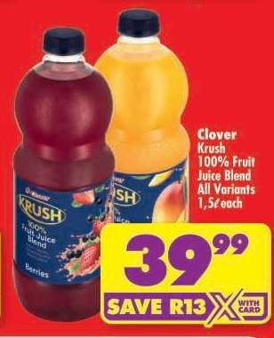CLOVER KRUSH 100% FRUIT JUICE BLEND all variants 1,5ℓ each