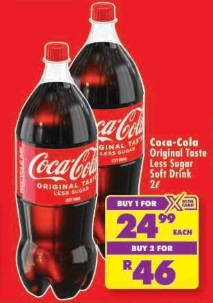 Coca-Cola Original Taste Less Sugar Soft Drink 2L