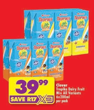 CLOVER TROPIKA DAIRY FRUIT MIX all variants 6x200ml per pack