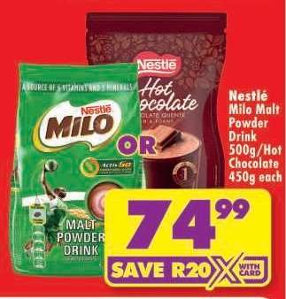 Nestlé Milo Malt Powder Drink 500g/Hot Chocolate 450g