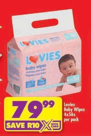 Lovies Baby Wipes 4x56s per pack