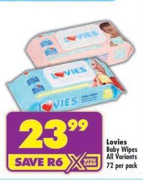 LOVIES BABY WIPES all variants 72 per pack