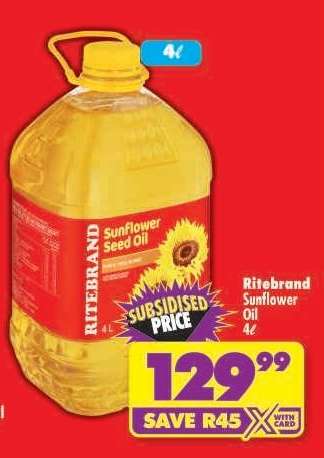 RITEBRAND SUNFLOWER OIL 4ℓ