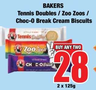 BAKERS Tennis Doubles / Zoo Zoos / Choc-O Break Cream Biscuits