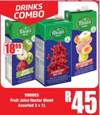 RHODES Fruit Juice Nectar Blend Assorted 3 x 1L