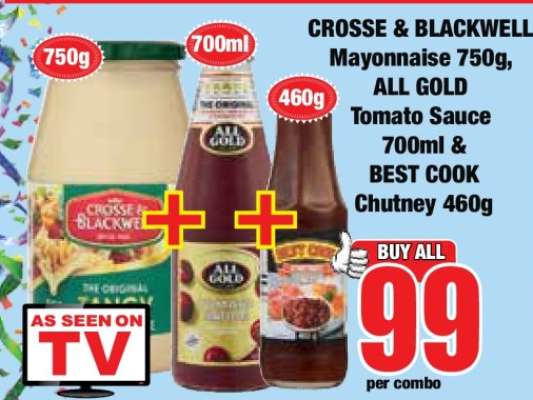 CROSSE & BLACKWELL Mayonnaise 750g, ALL GOLD Tomato Sauce 700ml & BEST COOK Chutney 460g