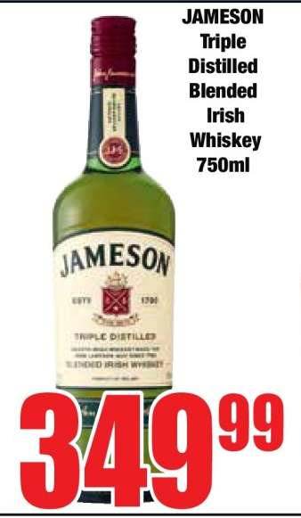 Jameson Triple Distilled Blended Irish Whiskey 750ml