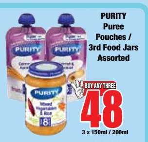 PURITY Puree Pouches & 3rd Food Jars Assorted