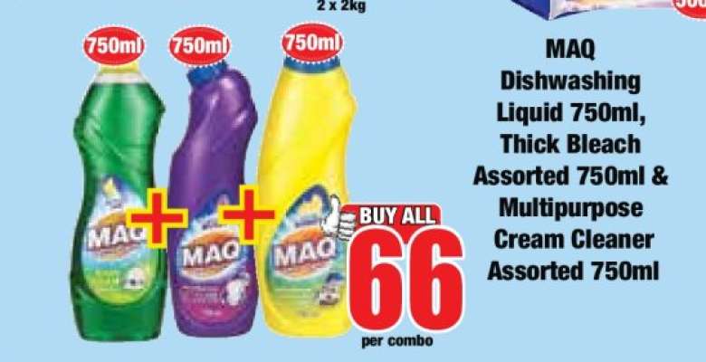 MAQ Dishwashing Liquid 750ml, Thick Bleach Assorted 750ml & Multipurpose Cream Cleaner Assorted 750ml