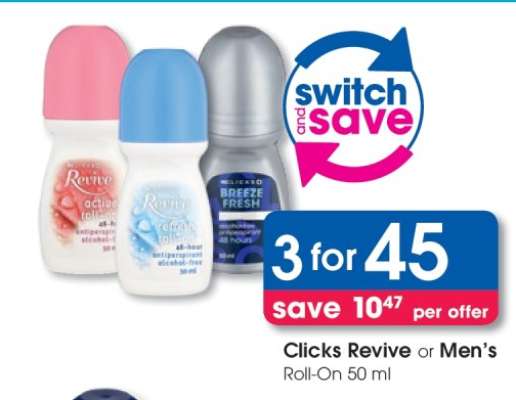 Clicks Revive or Men's Roll-On 50 ml
