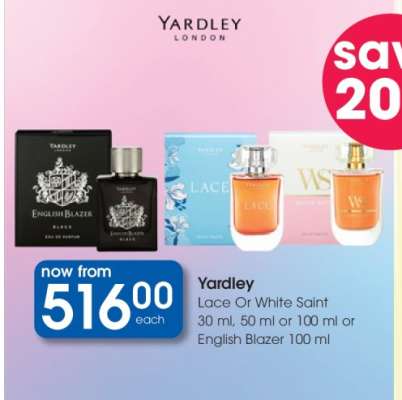 Yardley Lace Or White Saint 30 ml, 50 ml or 100 ml or English Blazer 100 ml